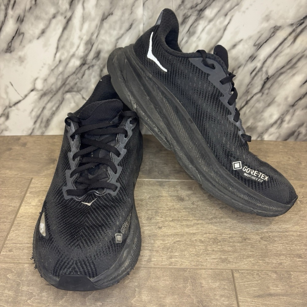 HOKA One One Clifton 9 Women's 8B Running Shoes Black Gore-Tex Hiking Outdoor